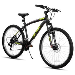 HILAND - Mens Womens Mountain Bike, 26 Inch 18-Speed HI-Ten Steel MTB Bicycle with Dual Disc Brake for Adult,Black - Yellow