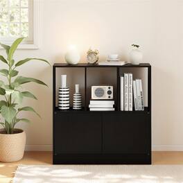 Pefilos - 3-Cube Bookcase with Doors, 3-Tier Cubic Bookshelf with Open Compartments and Cabinet, Storage for Home Office - Black