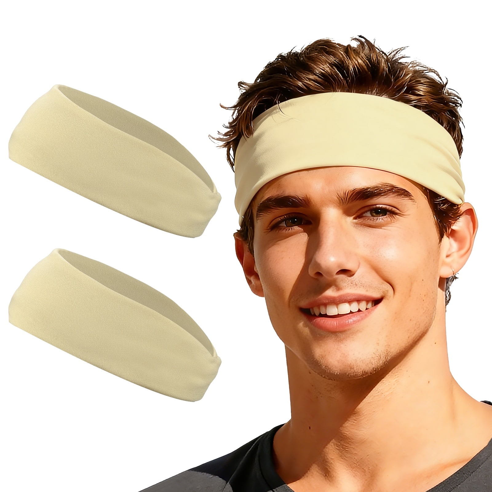 Unique Bargains - Sport Headbands for Men & Women, Stretchy Sweatband Absorbent Headbands, 2pcs - For Yoga/Sports/Running/Fitness/Cycling - Khaki price history on PriceWatchPro