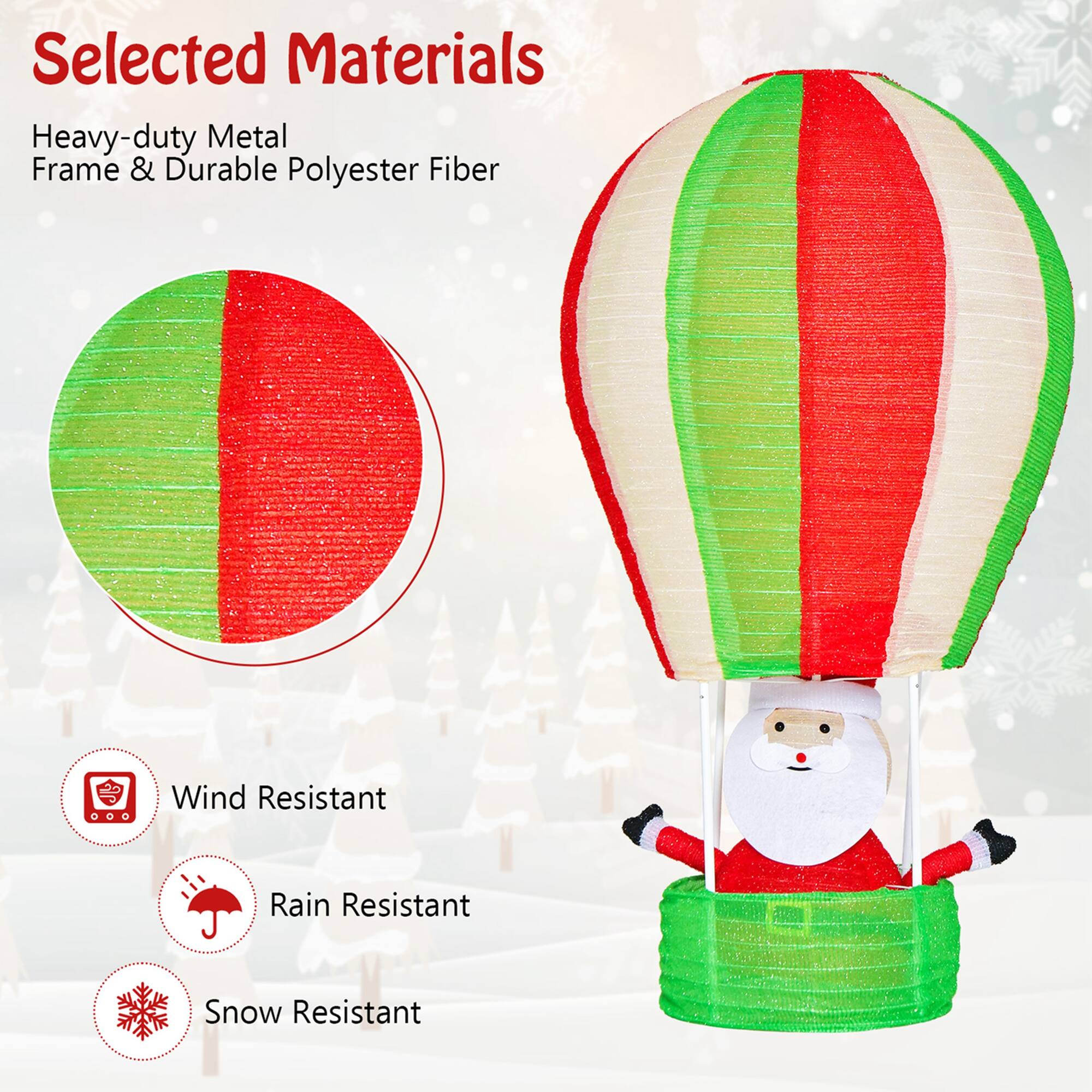 Selected Materials: Heavy-duty Metal Frame & Durable Polyester Fiber. Wind Resistant, Rain Resistant, Snow Resistant.