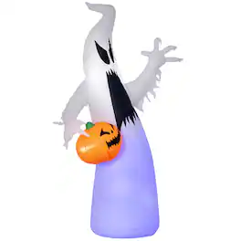 Homcom - 5.9' Halloween Inflatable Outdoor Decoration Ghost with Pumpkin, Blow Up LED Yard Decor for Party, Holiday, Waterproof - White
