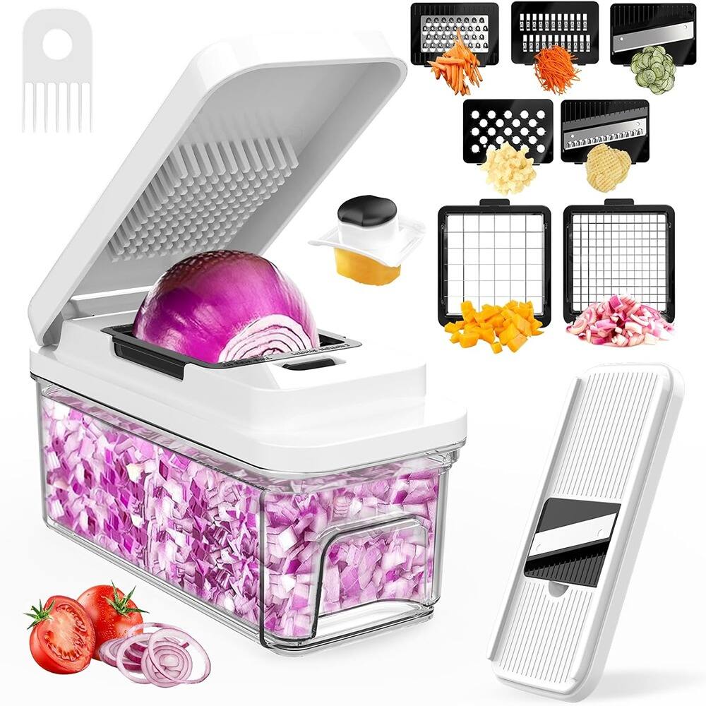 Front. PARKER SLATER - Multipurpose Tool for Carrot Salad and Garlic Potato Slicer, Onion Vegetable Slicer - COLOR: WHITE Size: 13 in 1.