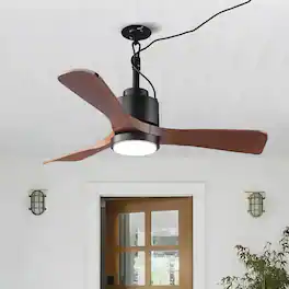 Vaczon - 42 In. Traditional Waterproof Wet-Rated Outdoor Ceiling Fan with Light, Remote and App Control - Brown