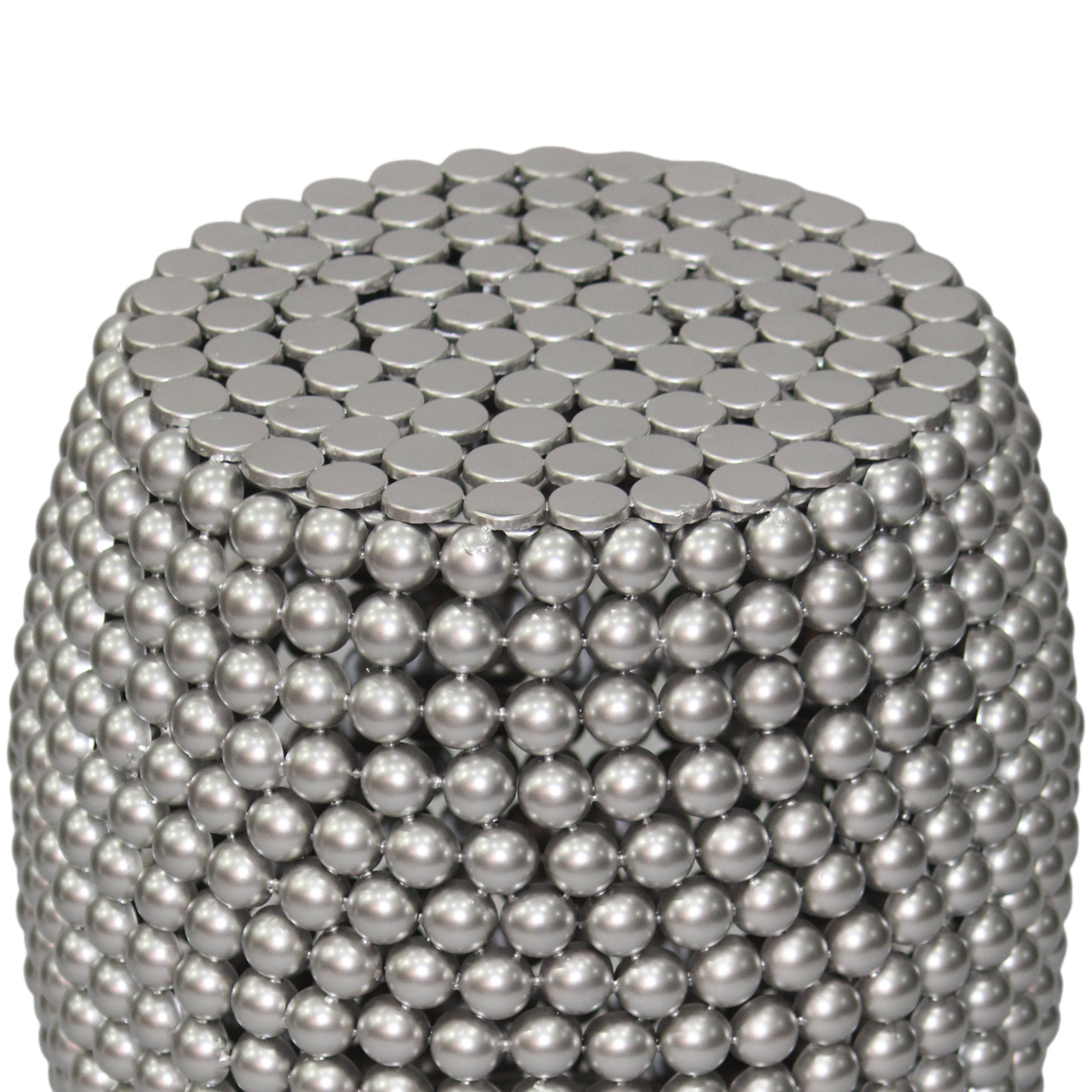 Alt View 2. Manhattan Lane - Eve 18" Side End Table | Silver Metallic Beads Studded Pattern | Nickel Coated Iron Frame - Silver.