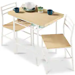 Best Choice Products - 3-Piece Modern Dining Set, Square Table & Chairs Set w/ Steel Frame, Storage Rack - Natural/White