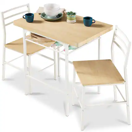 Front. Best Choice Products - Best Choice Products 3-Piece Modern Dining Set, Square Table & Chairs Set w/ Steel Frame, Storage Rack - Natural/White - Natural/White.
