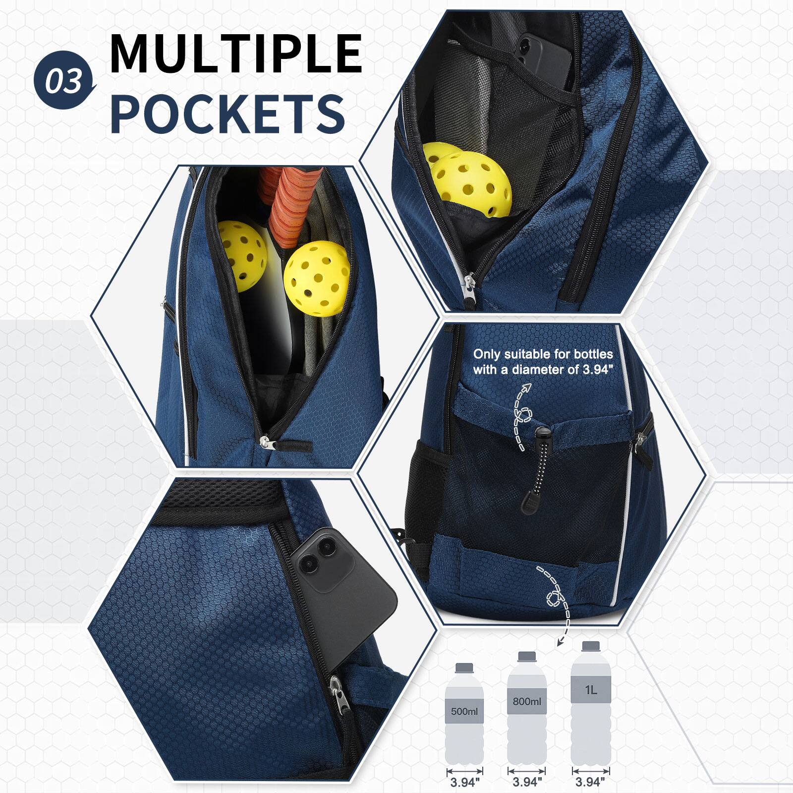 MULTIPLE 03 POCKETS

Only suitable for bottles with a diameter of 3.94"

500ml 800ml 1L

3.94" 3.94" 3.94"