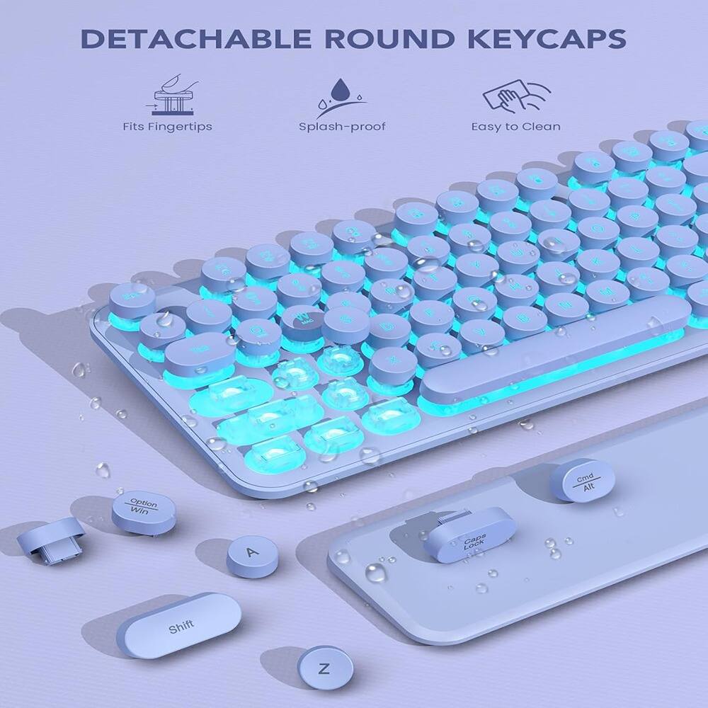 DETACHABLE ROUND KEYCAPS

- Fits Fingertips
- Splash-proof
- Easy to Clean

Option Win  
Cmd Alt  
A  
Shift  
Z  
Caps Lock