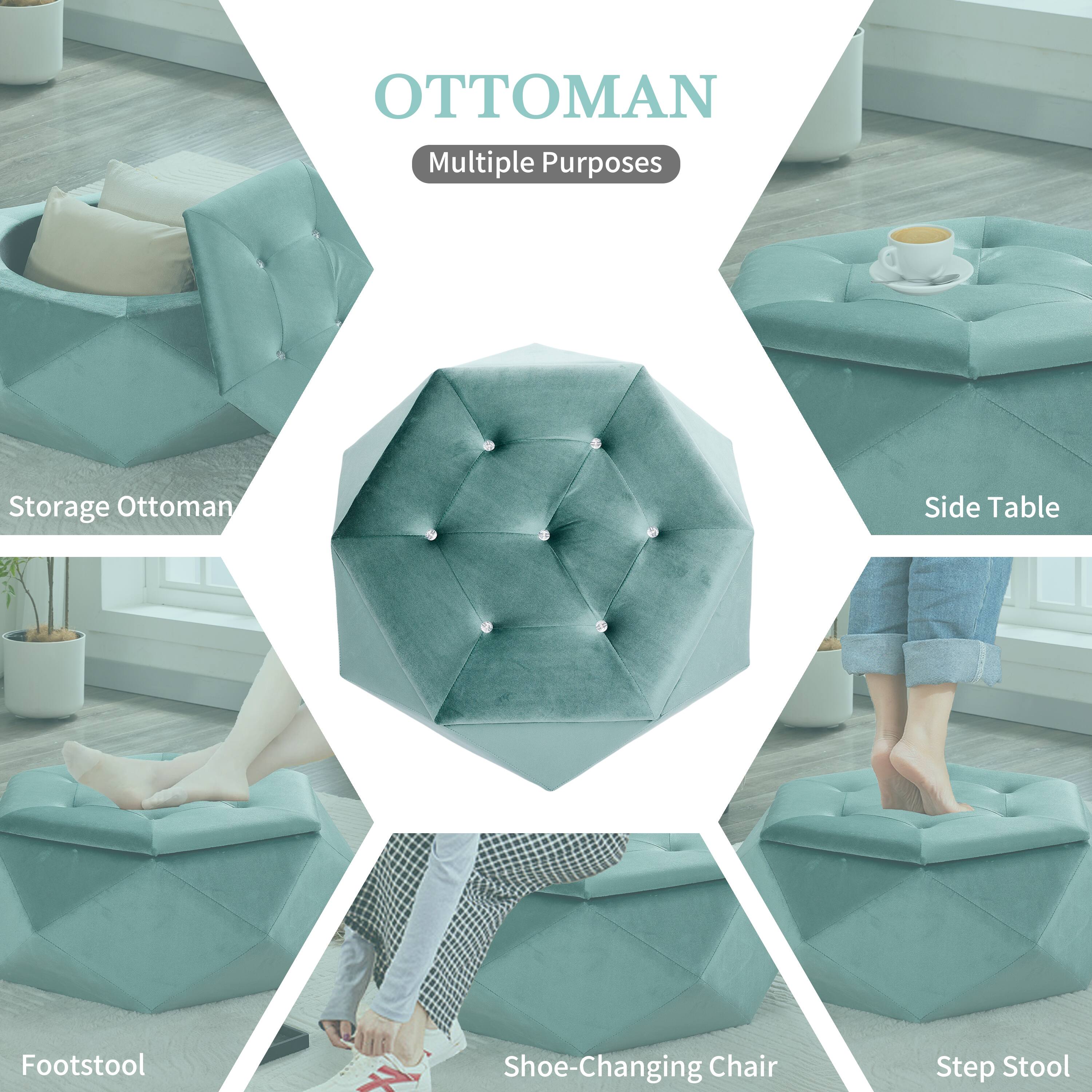 **OTTOMAN**  
Multiple Purposes

- Storage Ottoman
- Side Table
- Footstool
- Shoe-Changing Chair
- Step Stool