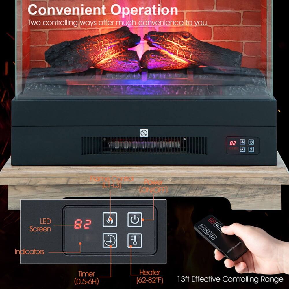 Convenient Operation  
Two controlling ways offer much convenience to you  

- Flame Control Power (LT-L3) (ON/OFF)  
- LED Screen  
- Indicators  
- Timer (0.5-6H)  
- Heater (62-82°F)  
- 13ft Effective Controlling Range