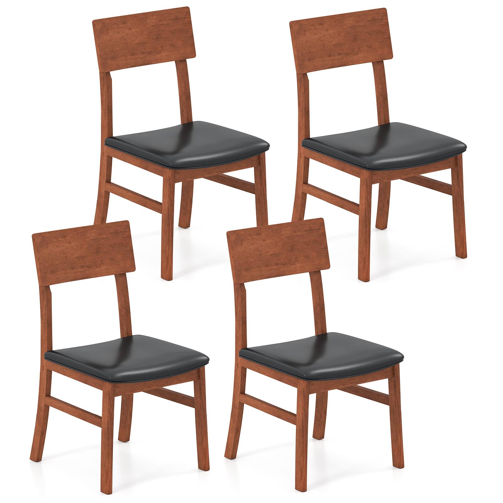 Front. Costway - Costway Dining Chairs Set of 4 with Rubber Wood Legs & Upholstered Seat Curved Backrest - Black,Oak.