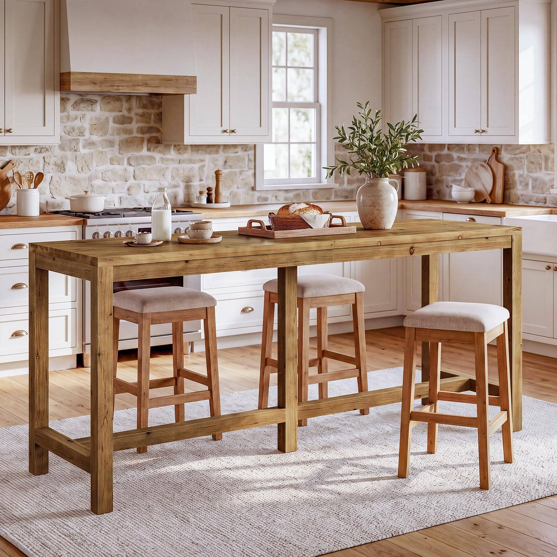 Alt View 3. Tribesigns - 70.9-Inch Extra Long Solid Wood Bar Table for 6-8 People, Brown - Brown.