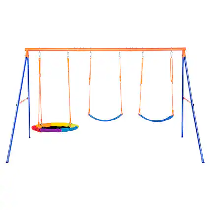 Front. VEVOR - Swing Sets for Backyard, 600lbs Load Capacity Swing Set, with 1 Saucer Swing Seat, 2 Belt Swing Seats - Orange.