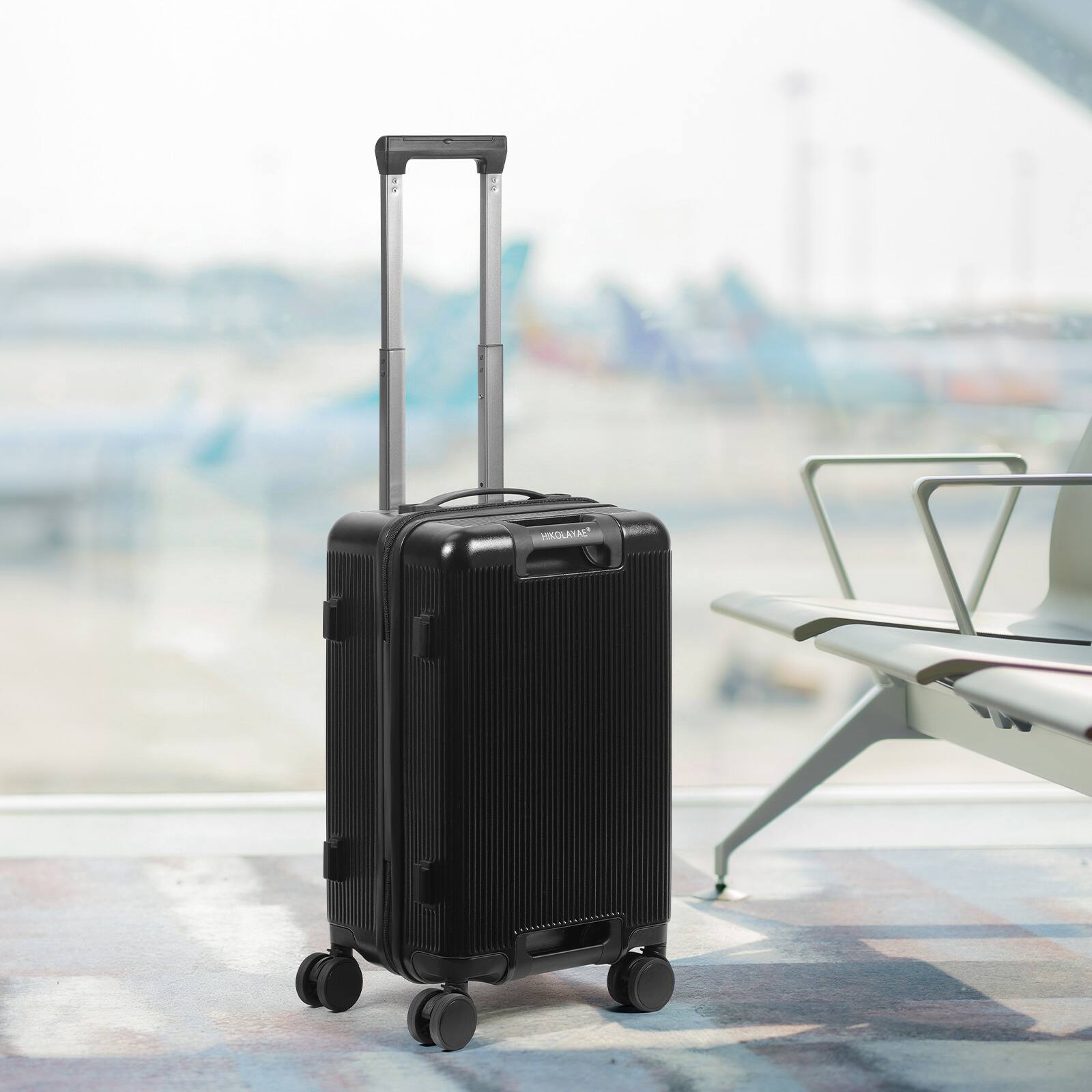 Alt View 3. Oumilen - 3 Piece Black Luggage Set – 20" + 24" + 28" ABS Hardshell Suitcases, Spinner Wheels with TSA Lock - Black.