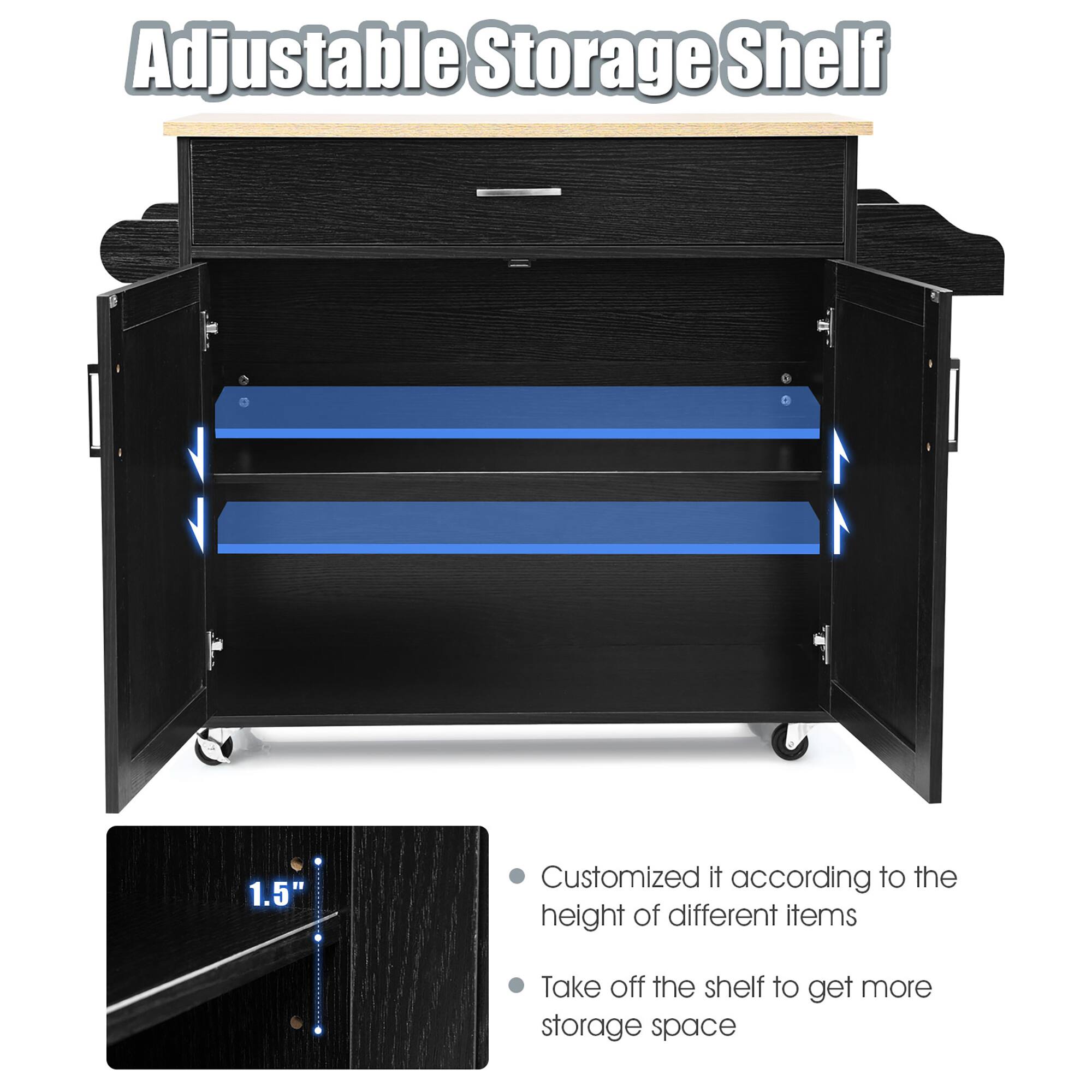 Adjustable Storage Shelf

- Customized it according to the height of different items
- Take off the shelf to get more storage space

1.5"
