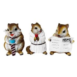 OrnamentallyYou - Whimsical Chipmunk Trio Set of Three Figurines, 5" Cute Desk Decor and Garden Statues - White