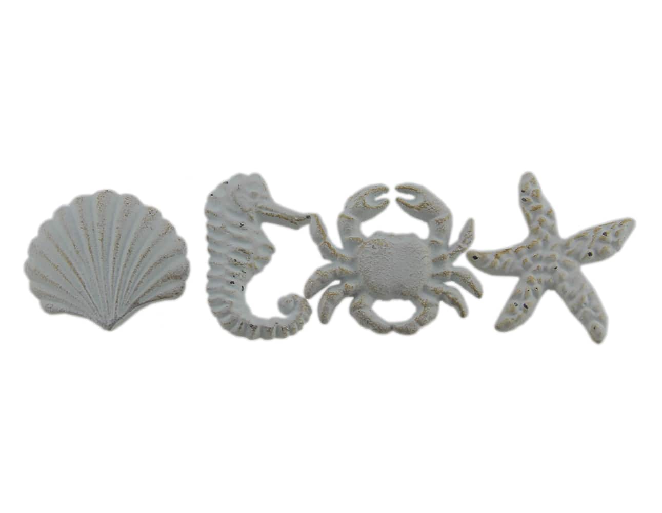 Zeckos - Coastal Sea Life 4 Piece Cast Iron Drawer Pull Or Cabinet Knob Set - White
