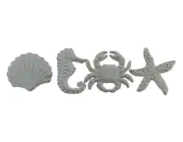 Zeckos - Coastal Sea Life 4 Piece Cast Iron Drawer Pull Or Cabinet Knob Set - White
