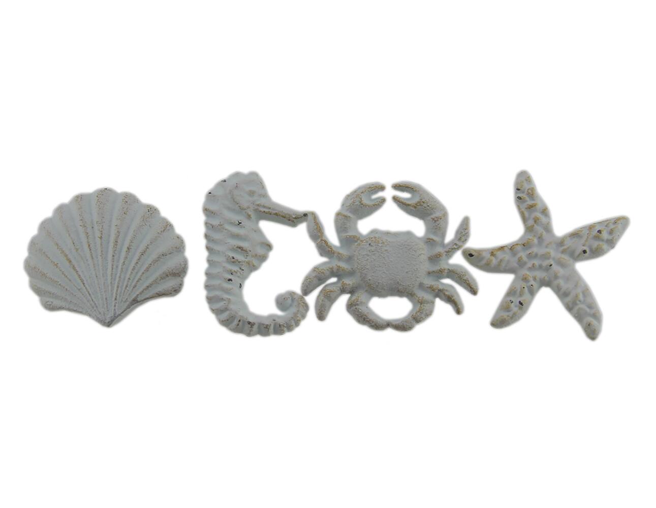 Front. Zeckos - Coastal Sea Life 4 Piece Cast Iron Drawer Pull Or Cabinet Knob Set - White.