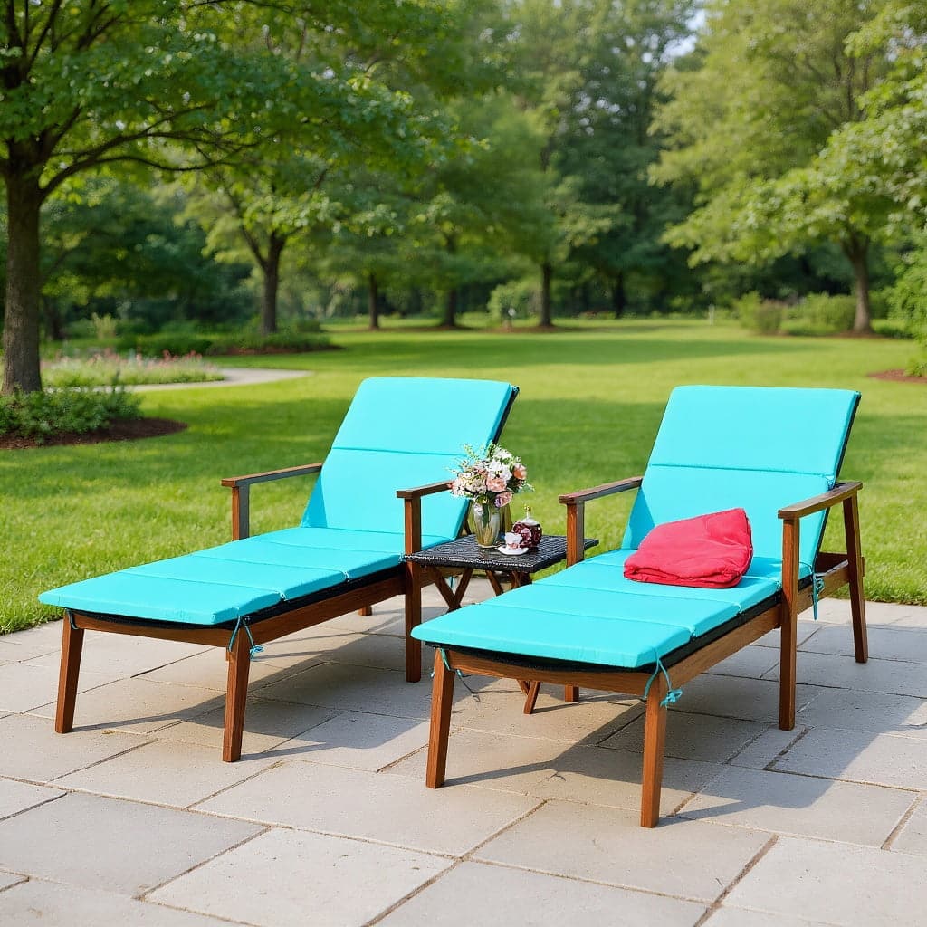 Kadyn - 3 Pcs Portable Patio Cushioned Rattan Lounge Chair Set, Small Patio Conversation Furniture Set with Folding Table-Tur - Blue