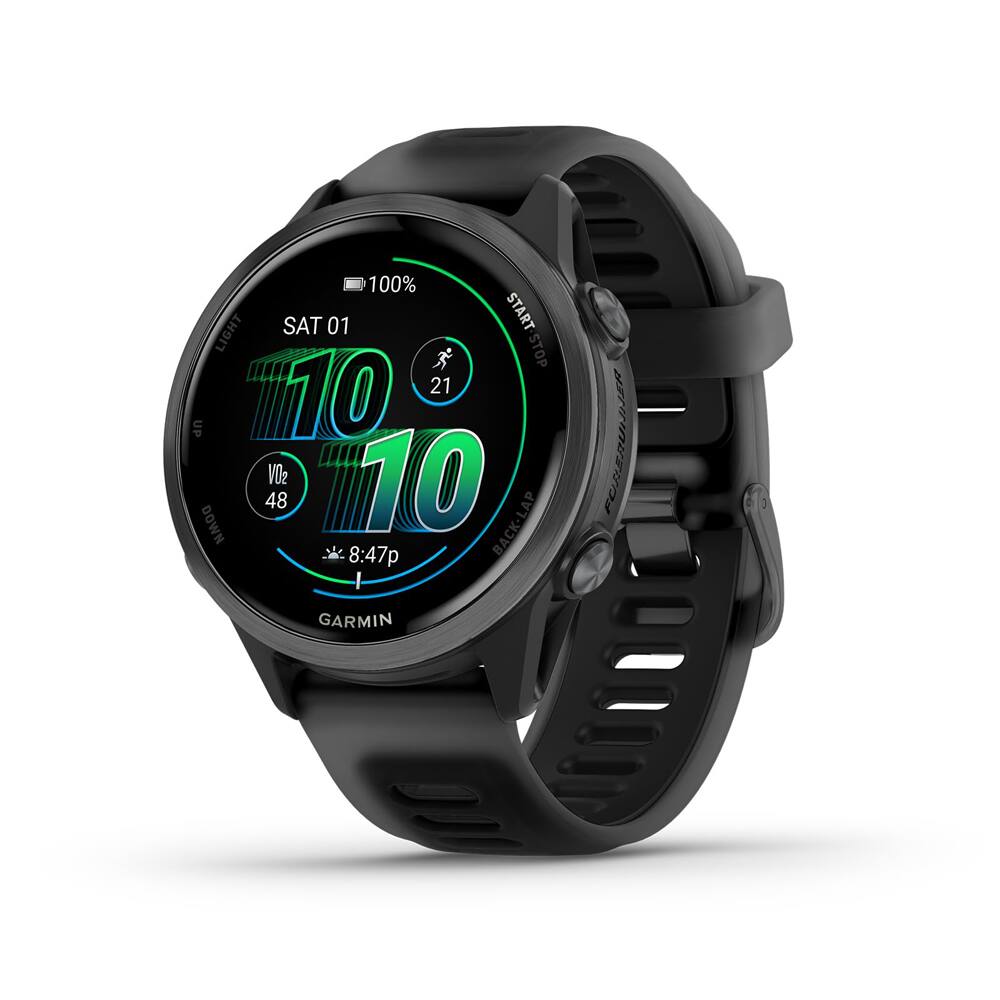 100% LIGHT  
SAT 01  
10:10  
21  
48  
VO2 48  
8:47p  
GARMIN  
START STOP  
BACK-LAP  
SURERUNNER  
GARMIN