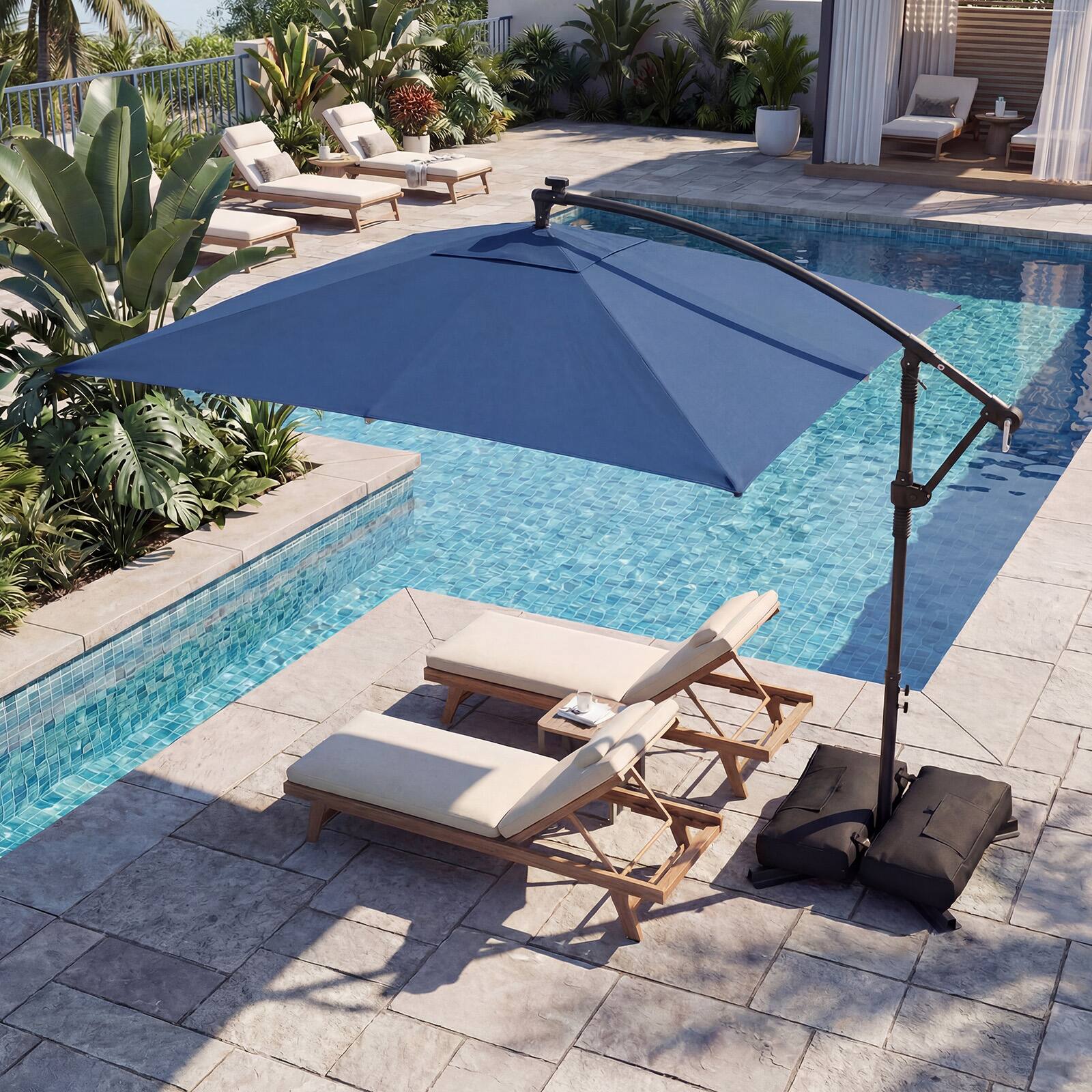 Alt View 4. Costway - Costway 8 x 8 FT Solar LED Offset Cantilever Patio Umbrella with 360° Rotation, Crank - Navy.