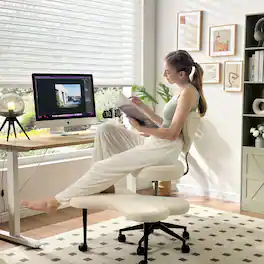 Pinmoco - Office Chair Ergonomic Cross-Legged Desk Chair with Height Adjustable Wheels Meditation Chair - Off-White
