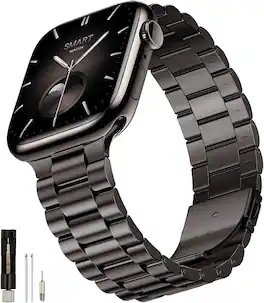 Core Tech - Stainless Steel Link Band for Apple Watch 38/40/41/42mm, Adjustable - Gun Color