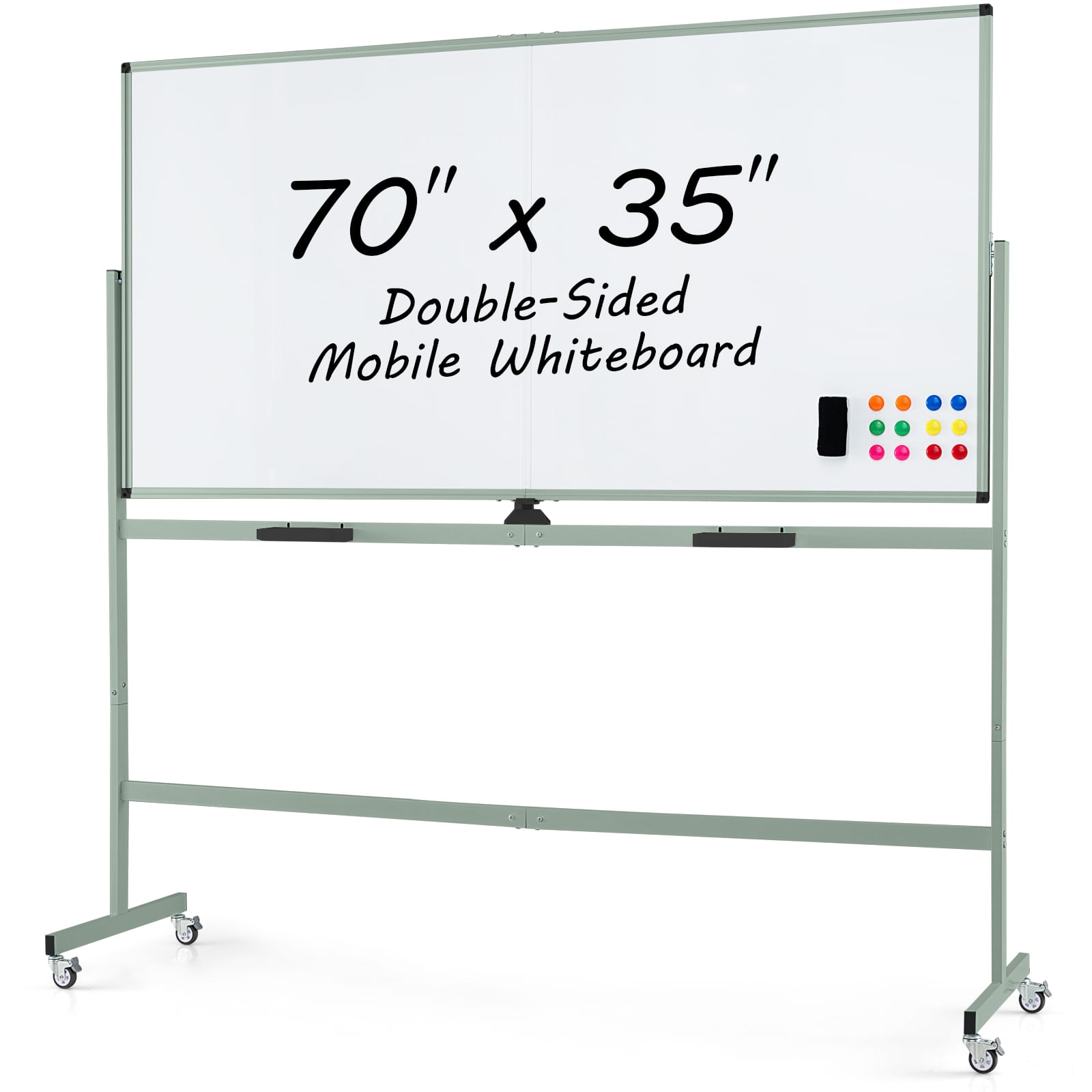 Gymax - 72'' x 36'' Double-Sided Magnetic Whiteboard with Stand and Aluminum Alloy Frame - Green