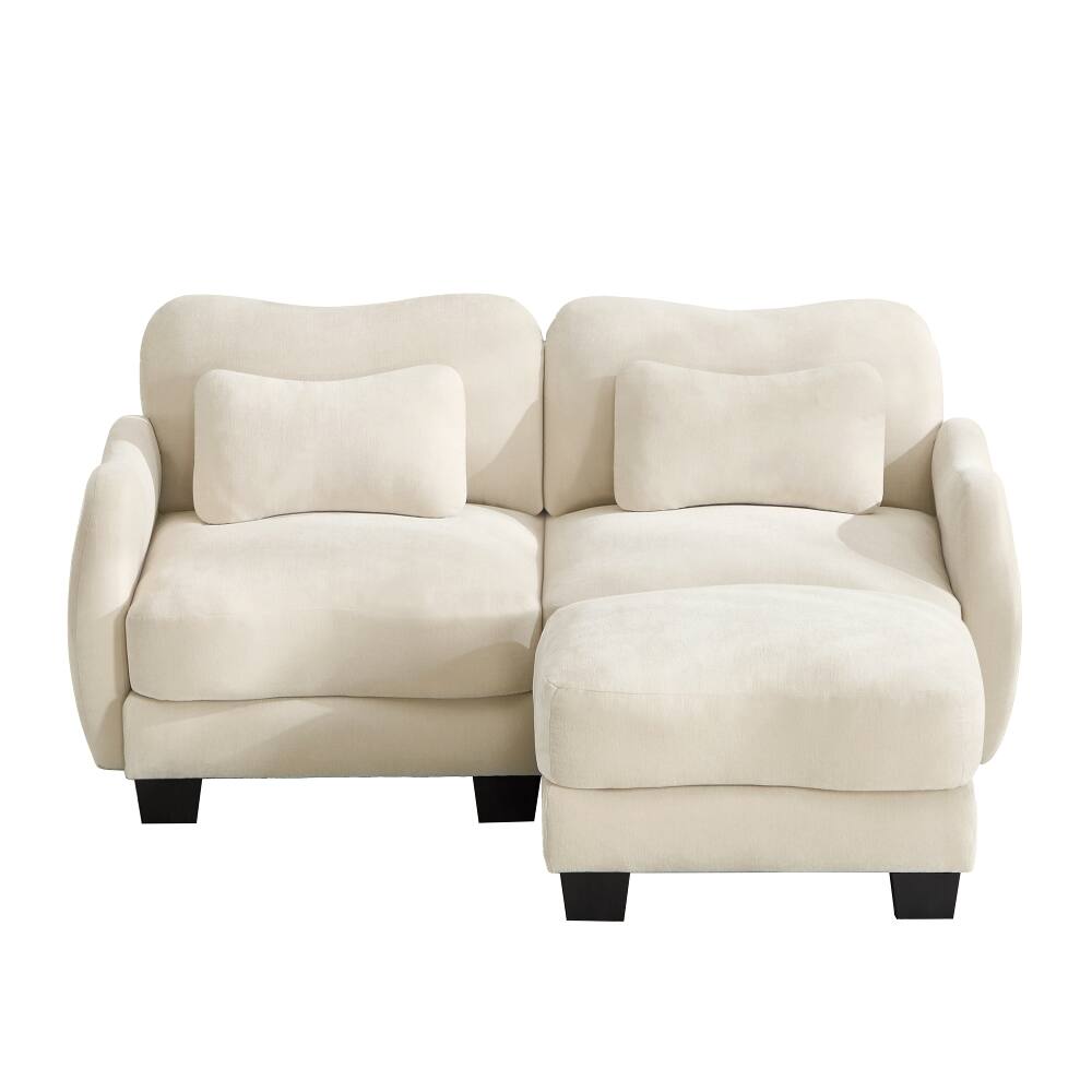 Alt View 1. Loheer - Loheer Chenille L-Shaped Loveseat Sofa with Movable Ottoman Ergonomic Beige Couch for Living Room - Beige.