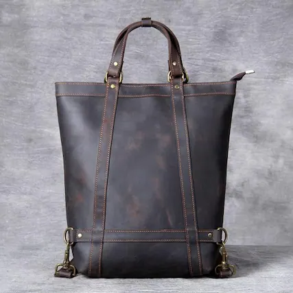Front. Steel Horse Leather - The Icarus | Handmade Vintage Leather Backpack - dark brown.