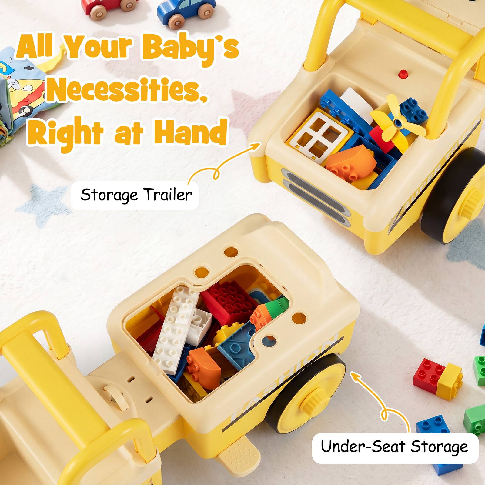 All Your Baby's Necessities, Right at Hand  
Storage Trailer  
Under-Seat Storage