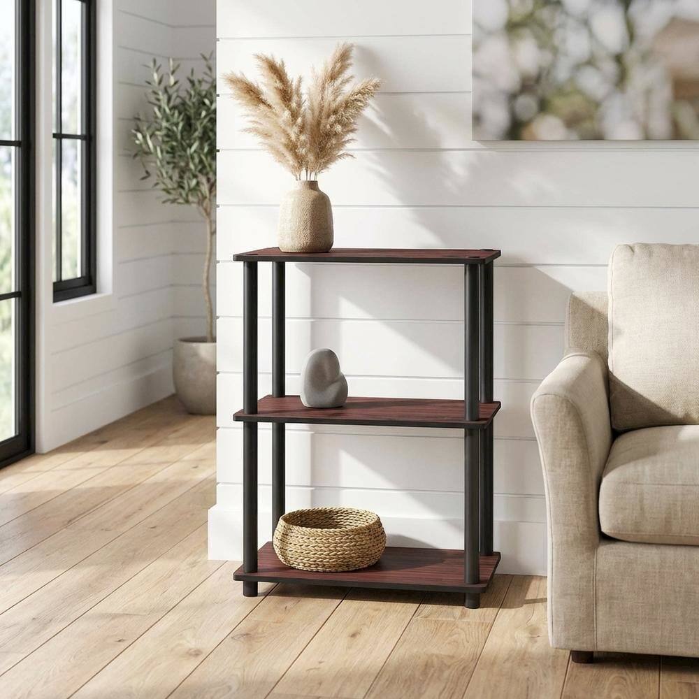 Angle. FurniFact - Engineered Wood Bookcase with Open Shelving for Home Office or Living Room - Dark Cherry/Black.