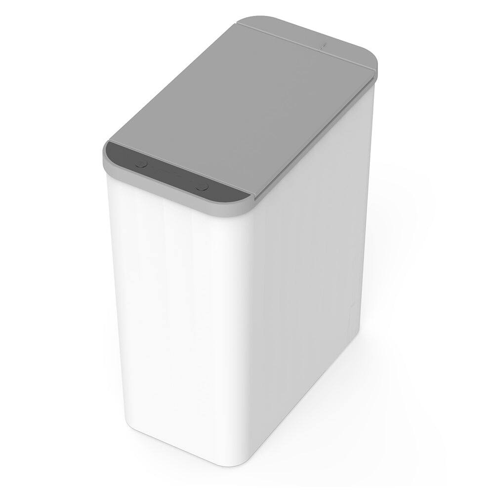 Front. Nine Stars - Rectangular Automatic Motion Sensor Slim Trash Can with Hidden Toilet Brush For Bathroom.