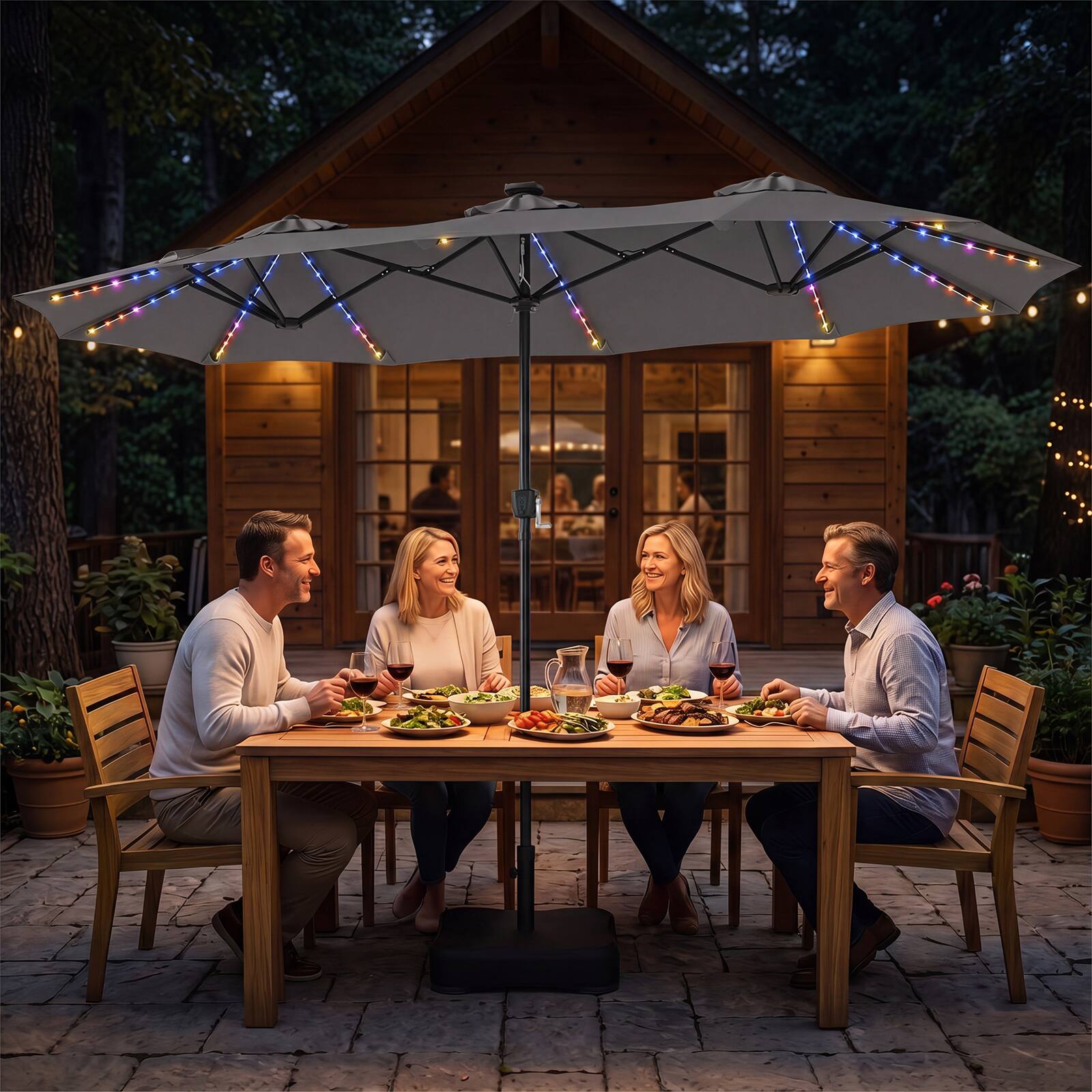 Alt View 3. Gymax - Gymax 13 FT Double-Sided Patio Umbrella w/108 Multi-Color LED Lights Base Included Gray - Gray.