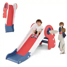 Gymax - 3 in 1 Toddler Slide w/Basketball Hoop & Basketball Foldable Freestanding Slide - Multicolor