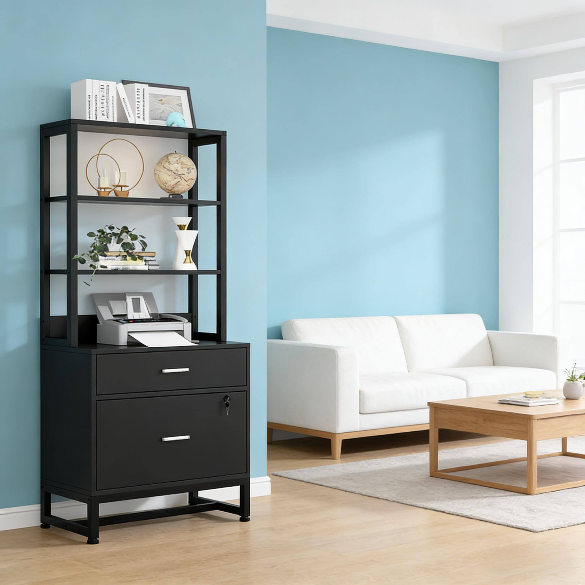 Left. Forest'nSky - 2-Drawer Sturdy File Cabinet - Ample Storage for Office & Home,Black.