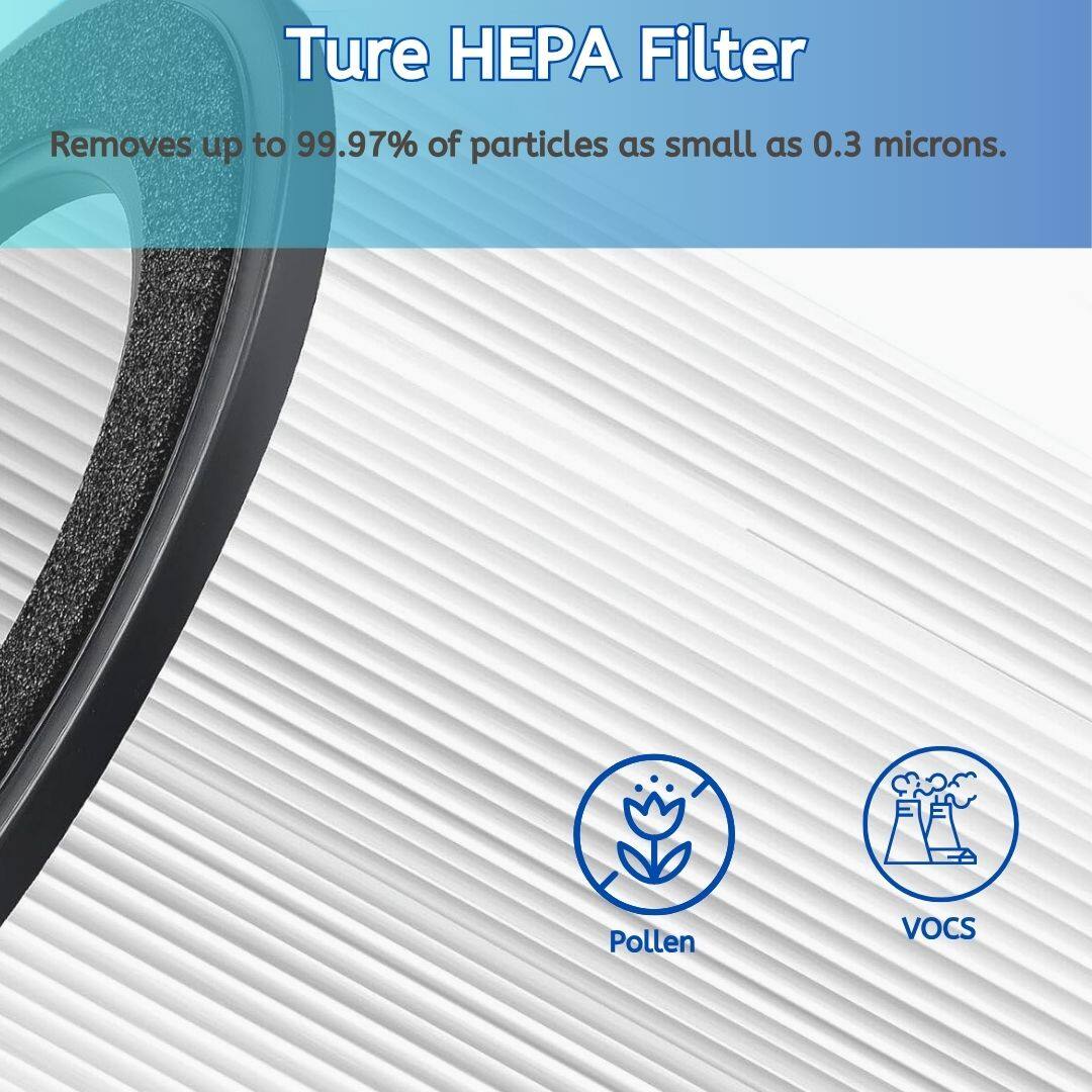 Ture HEPA Filter Removes up to 99.97% of particles as small as 0.3 microns. Pollen, VOCs