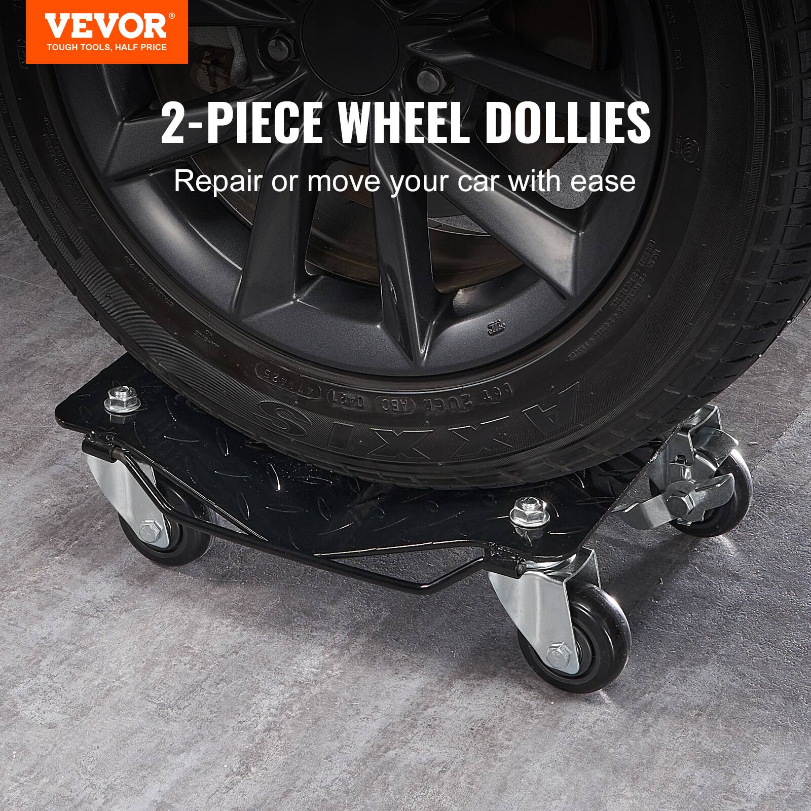 VEVOR  
TOUGH TOOLS, HALF PRICE  

2-PIECE WHEEL DOLLIES  
Repair or move your car with ease