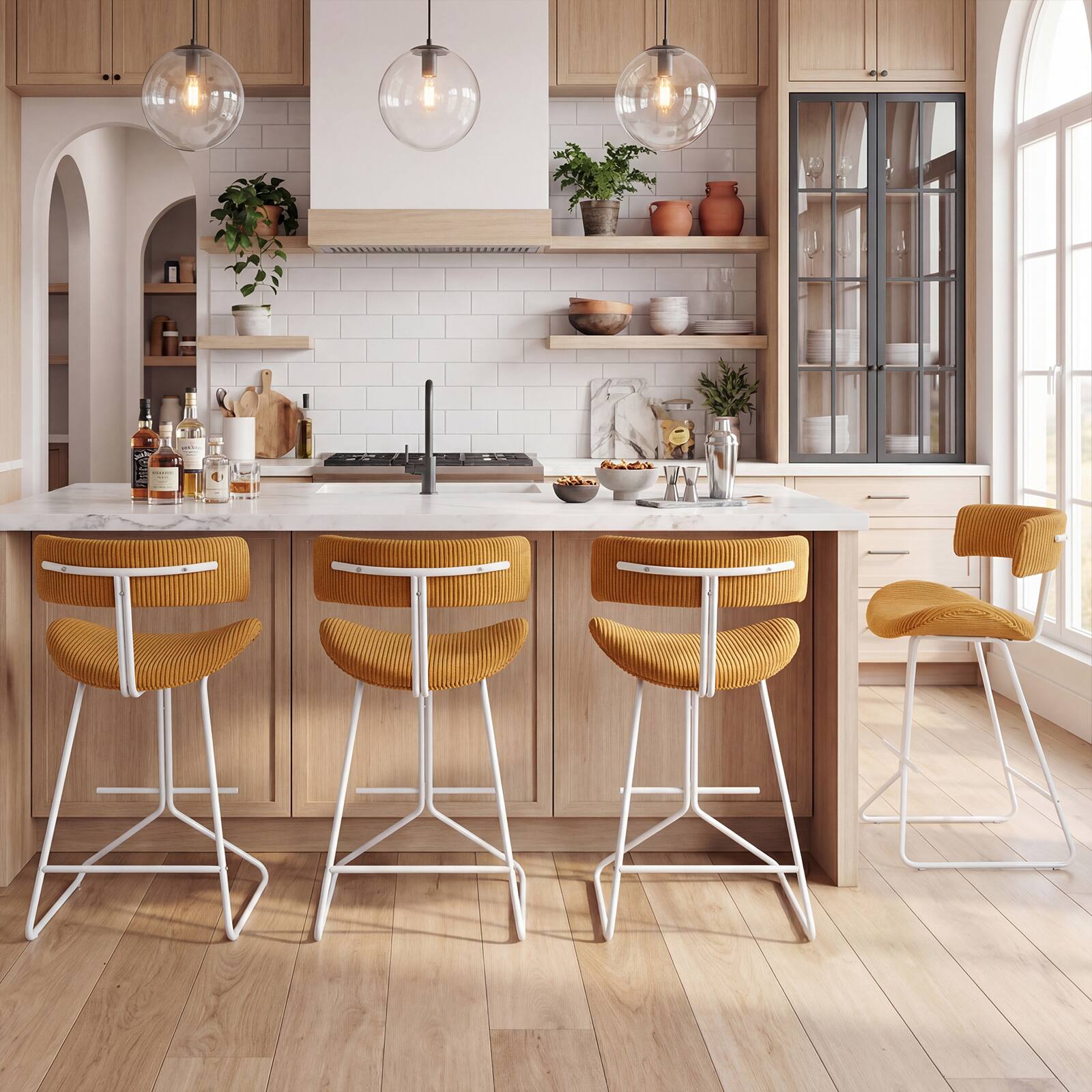 Alt View 5. Costway - Costway Counter Height Stools Set of 2 with Curved Back, Padded Seat, Metal Legs, Footrest - Orange + White.