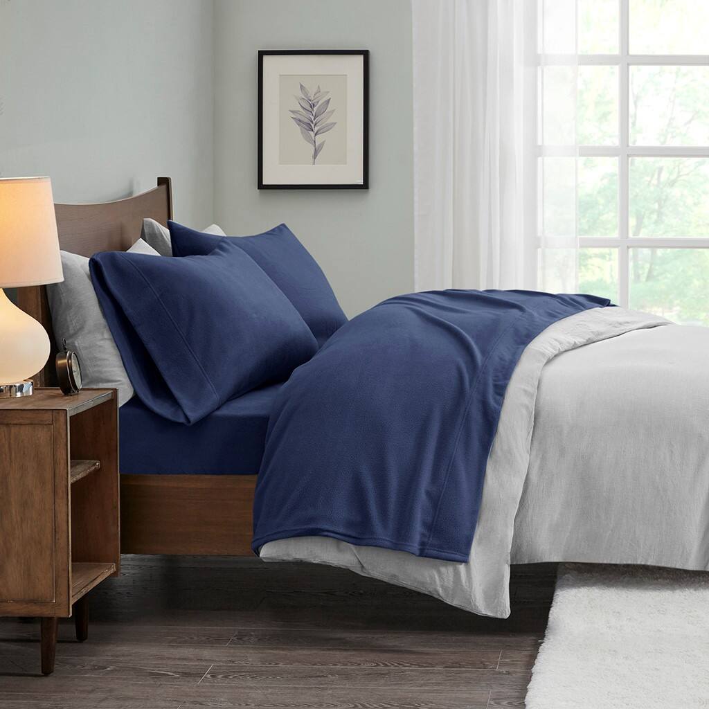 Alt View 1. Gracie Mills - Gracie Mills Lenora Microfleece Cozy Sheet Set - Navy.