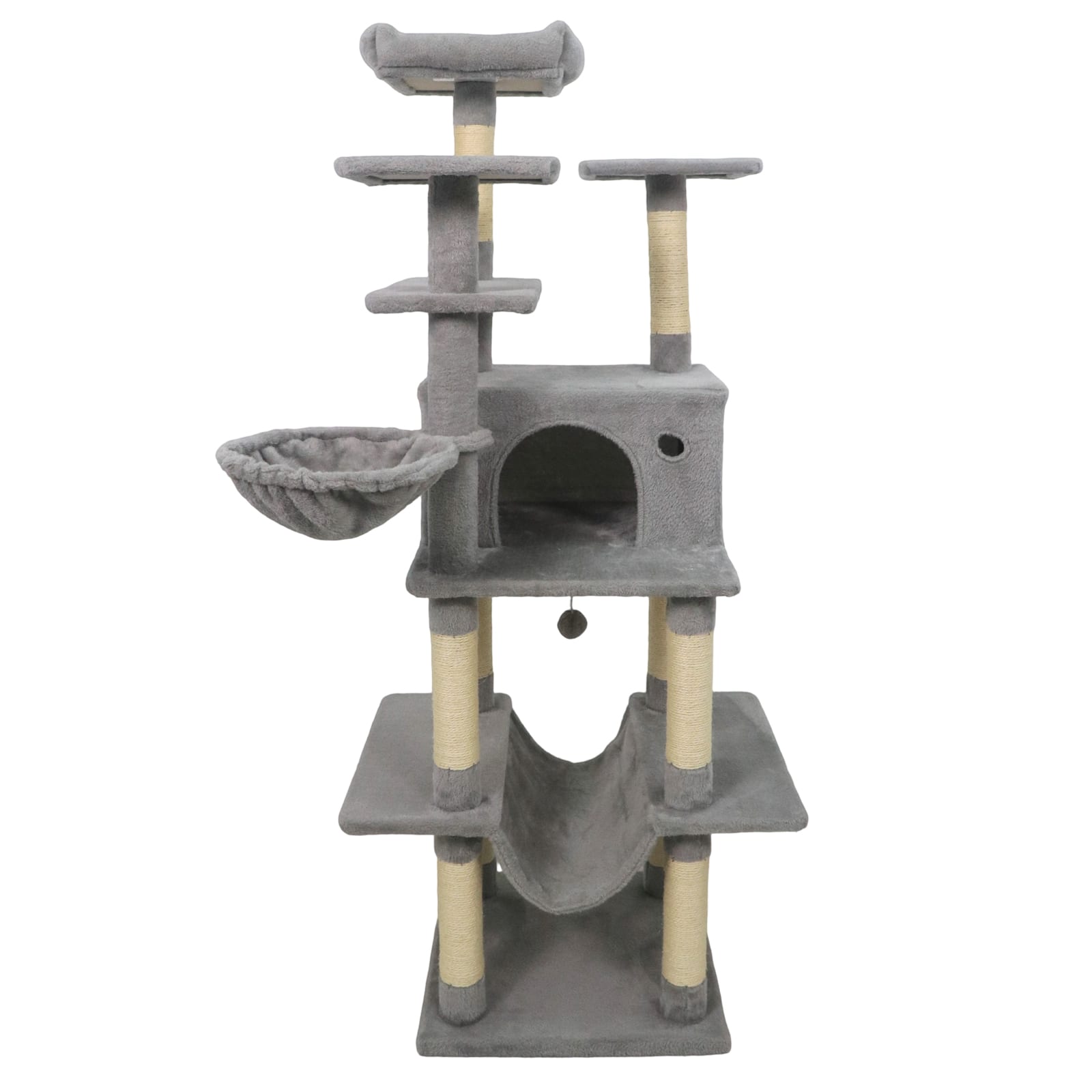 Front. Gymax - Gymax 63'' Large Cat Tree for Indoor Cats w/Plush Top Perch Condo Hammock Basket Bed Light Grey.