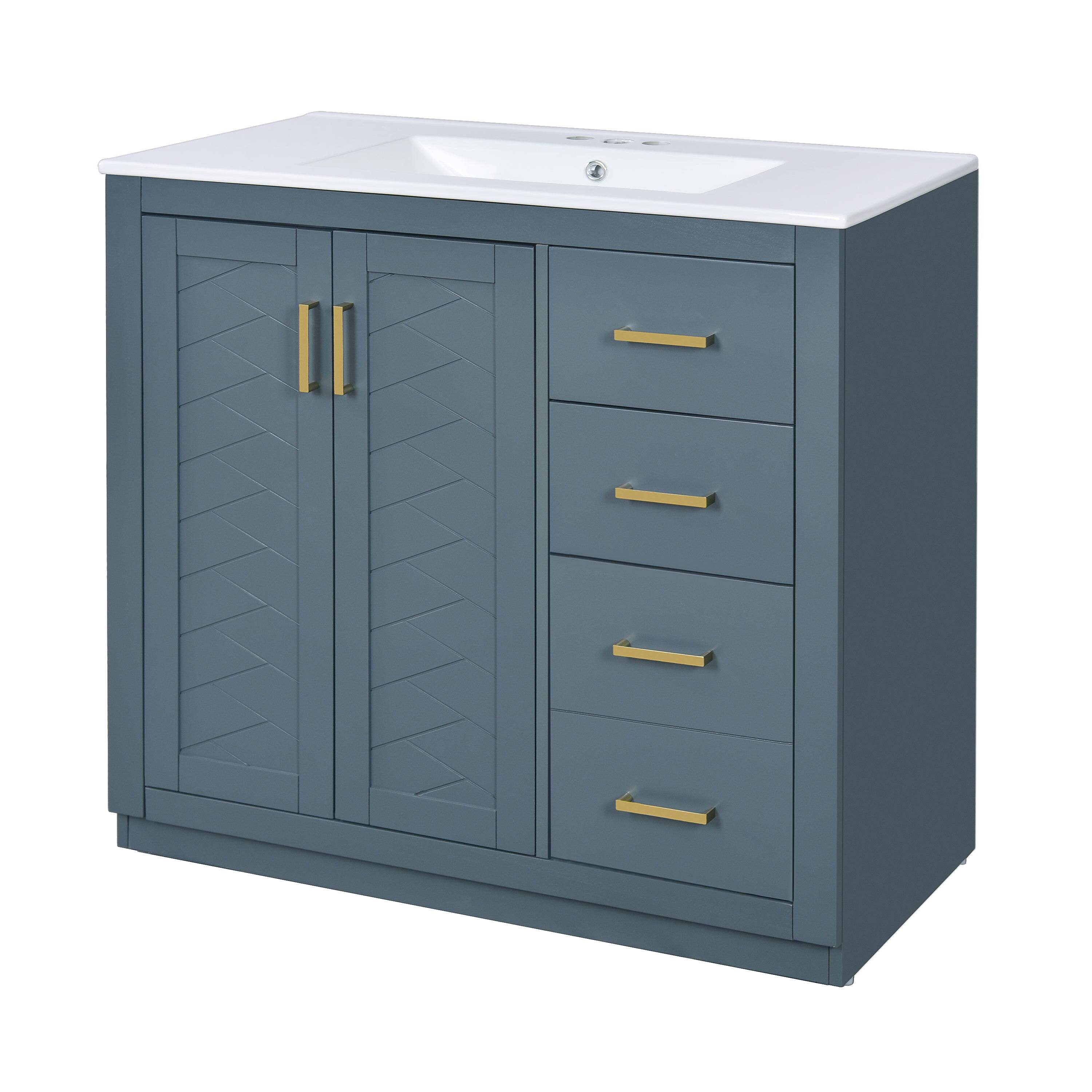 Alt View 10. Boyel Living - 36 Inch Solid Wood Bathroom Vanity with Ceramic Sink and Three Drawers Blue - Blue.