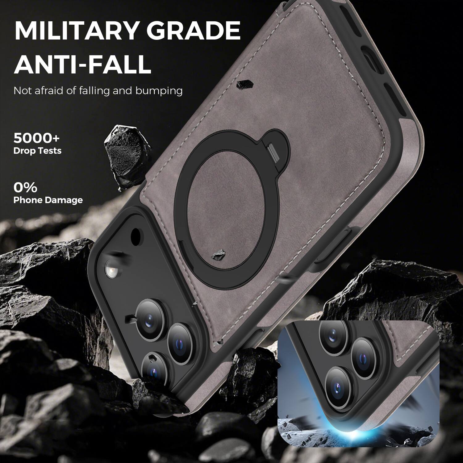 MILITARY GRADE ANTI-FALL  
Not afraid of falling and bumping  

5000+ Drop Tests  
0% Phone Damage