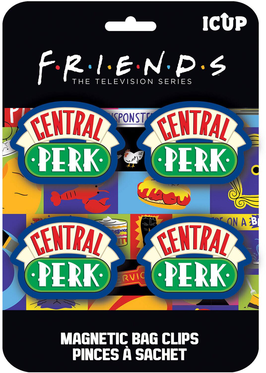 ICUP FRIENDS THE TELEVISION SERIES SPONSOR CENTRAL PERK PERK  
ON A CENTRAL PERK  
MAGNETIC BAG CLIPS PINCES À SACRET