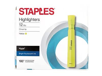 Staples - Hype Tank Highlighters, Chisel Tip, Dozen - Yellow