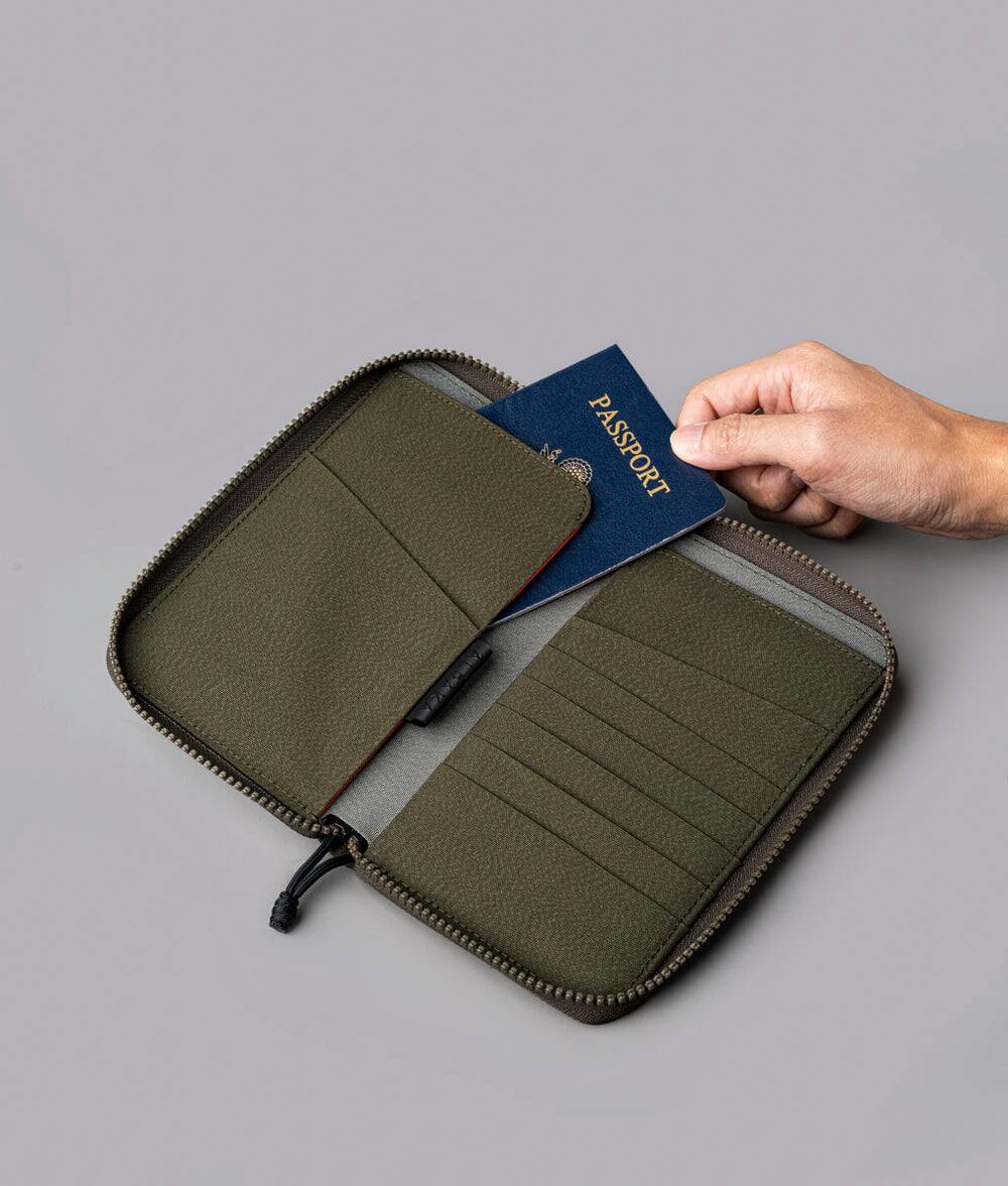 Alt View 1. ALPAKA - RFID Zip Passport Wallet with Boarding Pass Pocket, 7 Card Slots, Magnetic Flaps, Detachable Hand Strap - Army Green Axogrid 300D.