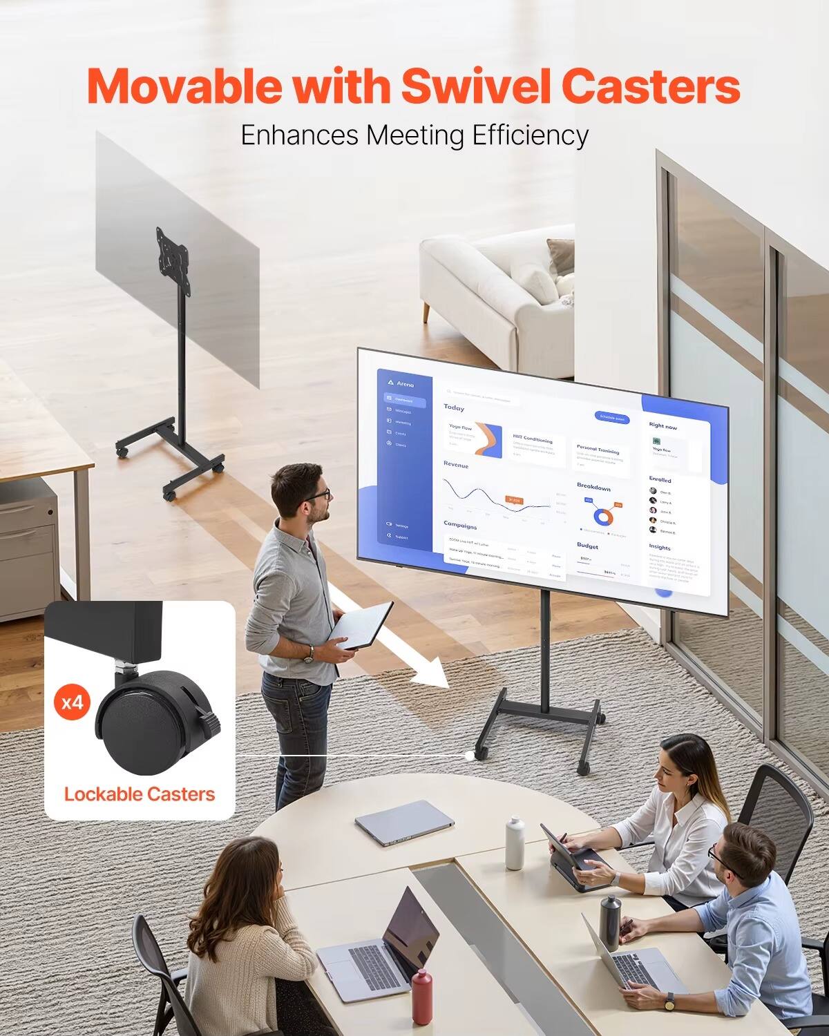 Movable with Swivel Casters Enhances Meeting Efficiency

AUTINE - meme Fabilla
Today Youys Thew Revermae
FUT Condibuting
Persinal Tountallog Breekdown
Night nam Vege Snistica
-
Compaigns
Budget MM...
  beewook, lesights
x4
Lockable Casters
