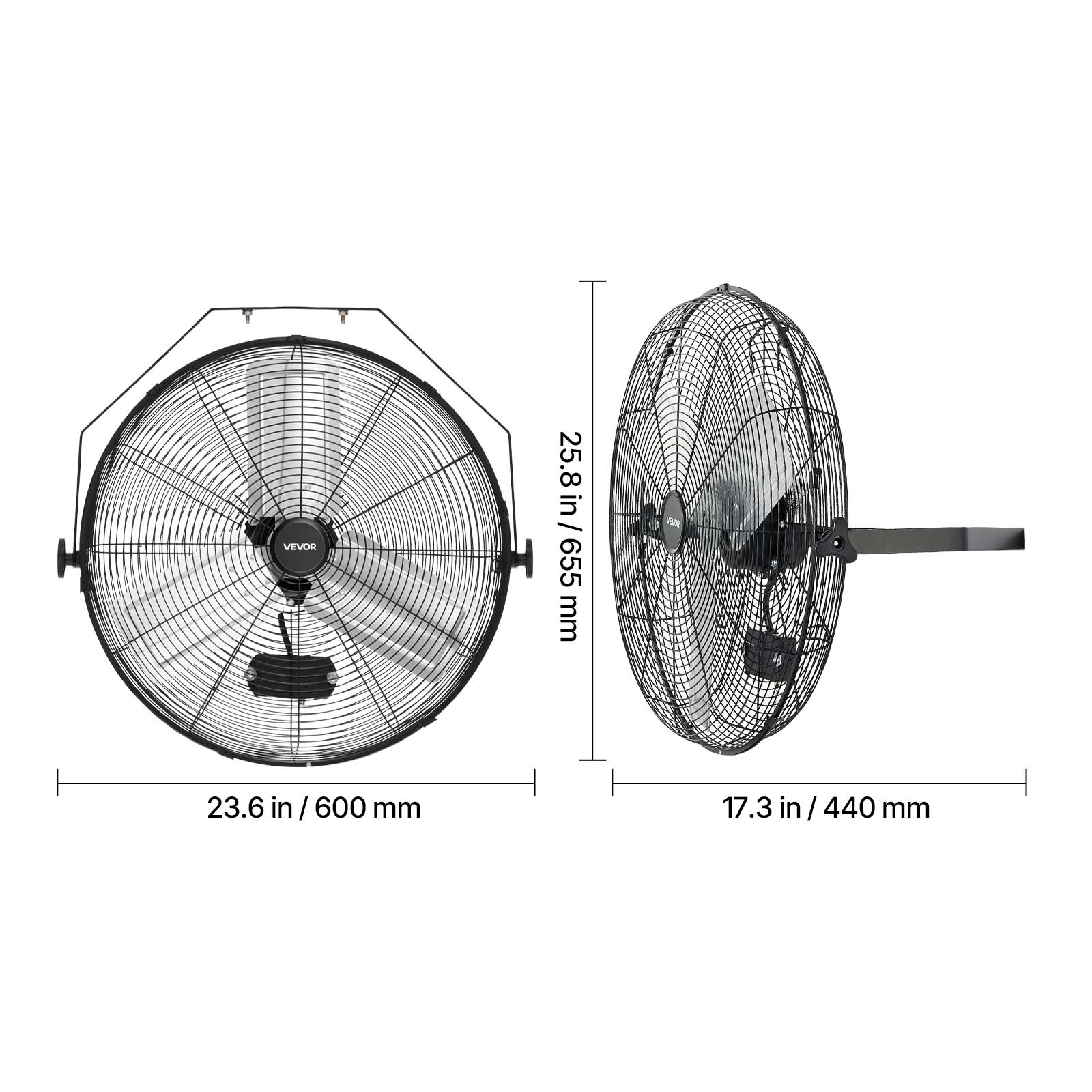 H VEVOR  
25.8 in / 655 mm  
23.6 in / 600 mm  
17.3 in / 440 mm