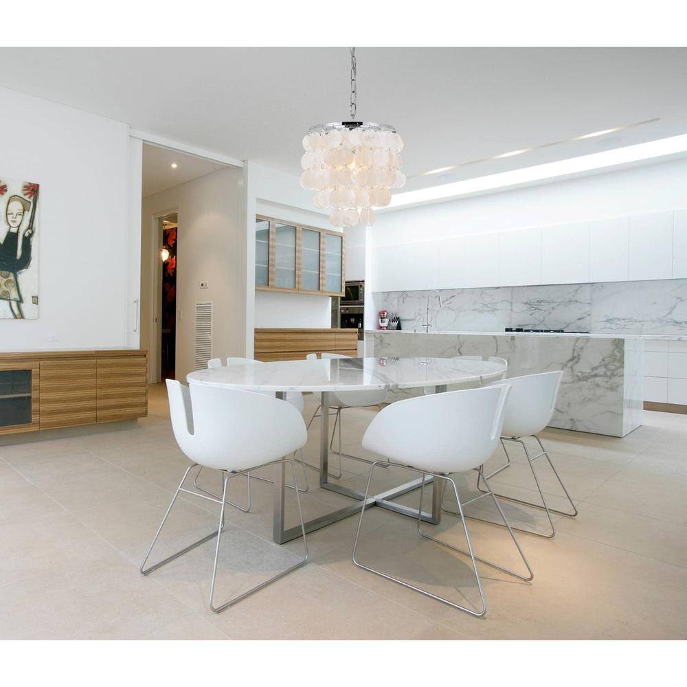 Angle. Living District - Selene 1 light Chrome Pendant - Chrome And White.